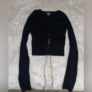 Black longsleeve crop top with gold chain